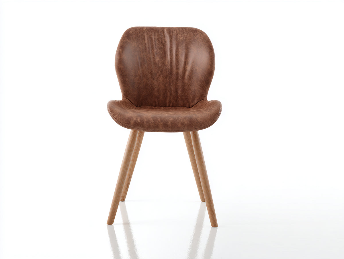 Esszimmerstühle Lederoptik 58x60x83 cm - Vintage Braun Naturfarben - modern mit Holzbeinen