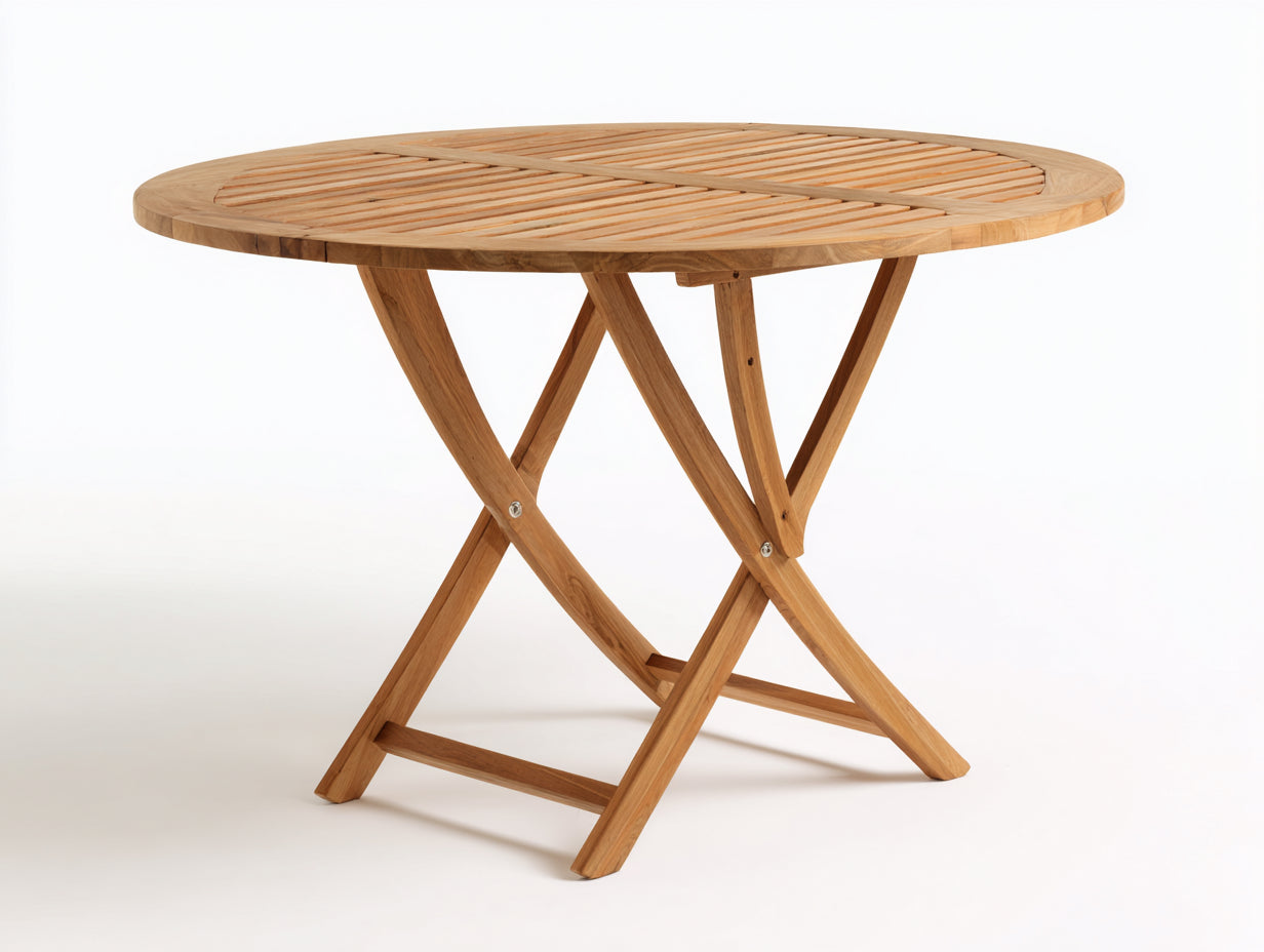 Gartentisch aus Holz 110 x 110 x 75 cm - Naturbraun - Runder Klapptisch mit Lattenplatte und Kreuzgestell für Garten und Balkon