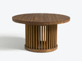 Gartentisch aus Holz 140 x 100 x 75 cm - Naturbraun - Ovale Lamellenplatte mit zylindrischem Säulengestell