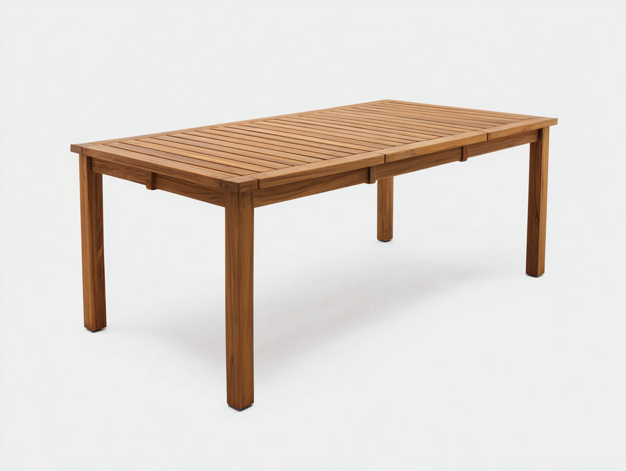 Gartentisch aus Holz 200 x 100 x 75 cm - Naturbraun - Rechteckige Lamellenplatte mit Ausziehfunktion
