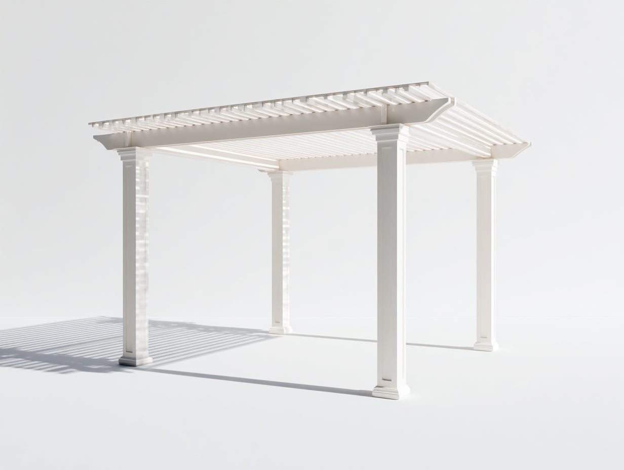 Pavillon aus Aluminium 300 x 300 x 250 cm - Weiß - Offenes Lamellendach mit klassischem Säulendesign für Garten und Terrasse