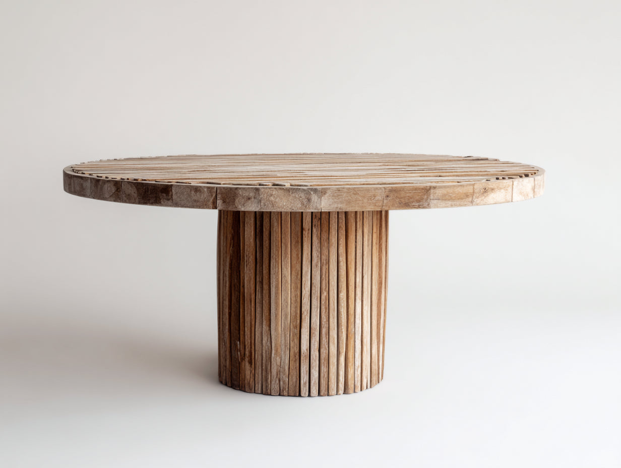 Gartentisch Holz 160x110x75 cm - Naturfarben Braun - oval mit Säulenfuß