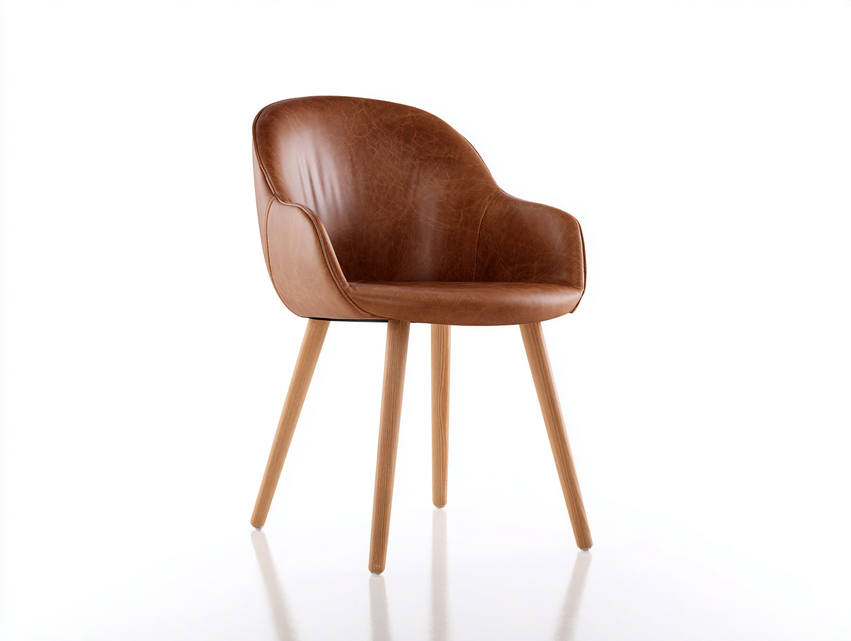 Esszimmerstühle mit Armlehnen und Bezug in Lederoptik 61 x 63 x 83 cm - Cognacbraun und Natur - Gepolsterter Schalenstuhl mit Holzfüßen