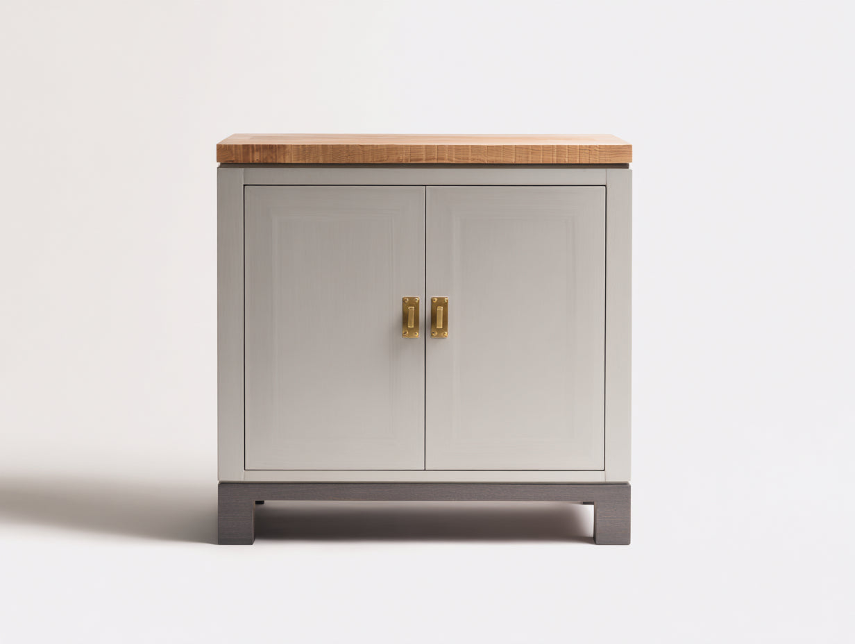 Sideboards aus Holzwerkstoff 98 x 42 x 96 cm - Greige Natur und Dunkelbraun - Kompaktes Sideboard mit 2 Türen und goldfarbenen Metallgriffen
