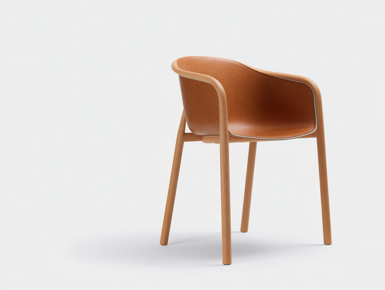 Esszimmerstühle Lederoptik Holz 56x57x78 cm - Cognac Braun Naturfarben - modern mit Armlehnen