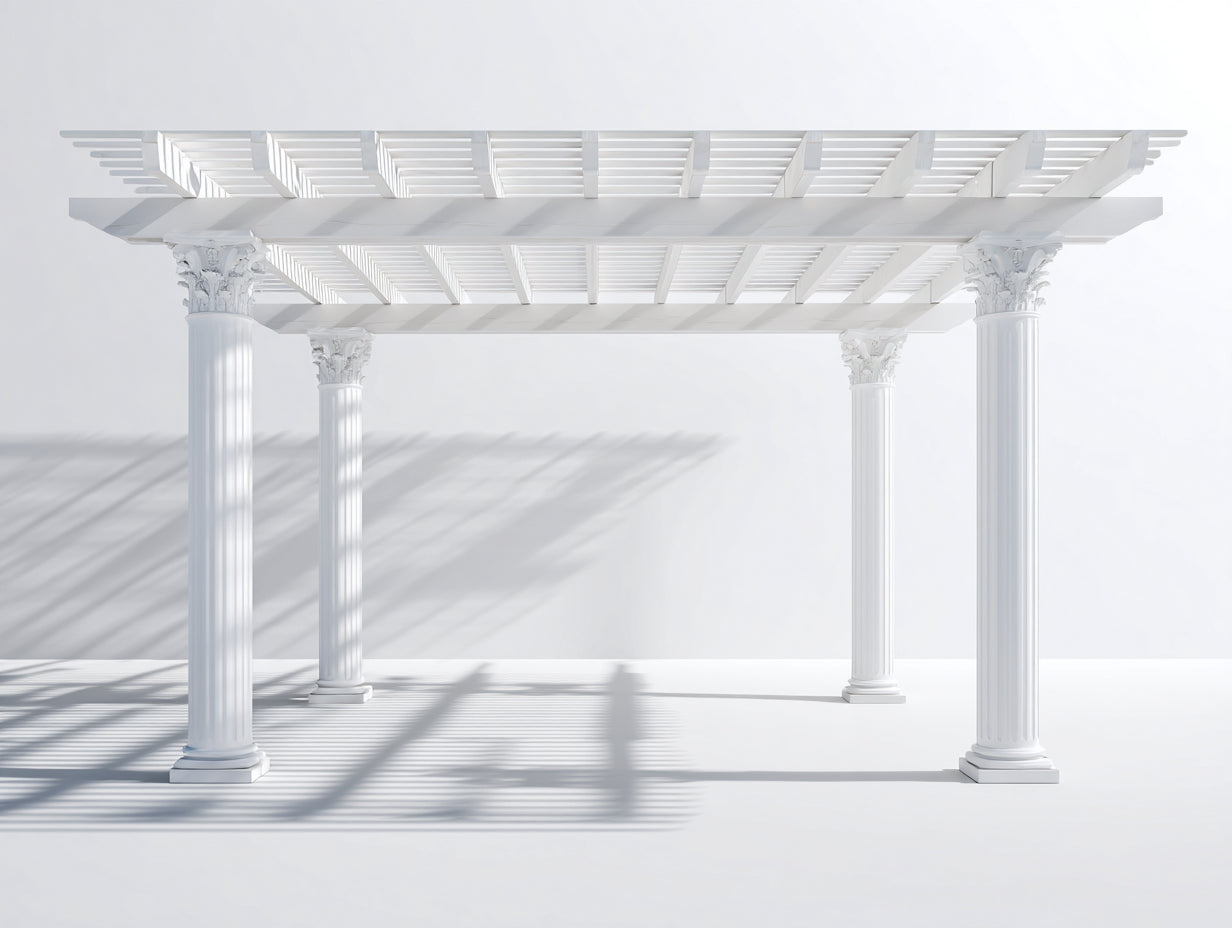 Pavillon aus Aluminium 400 x 300 x 270 cm - Weiß - Offenes Lamellendach mit klassischen Ziersäulen für Garten und Terrasse