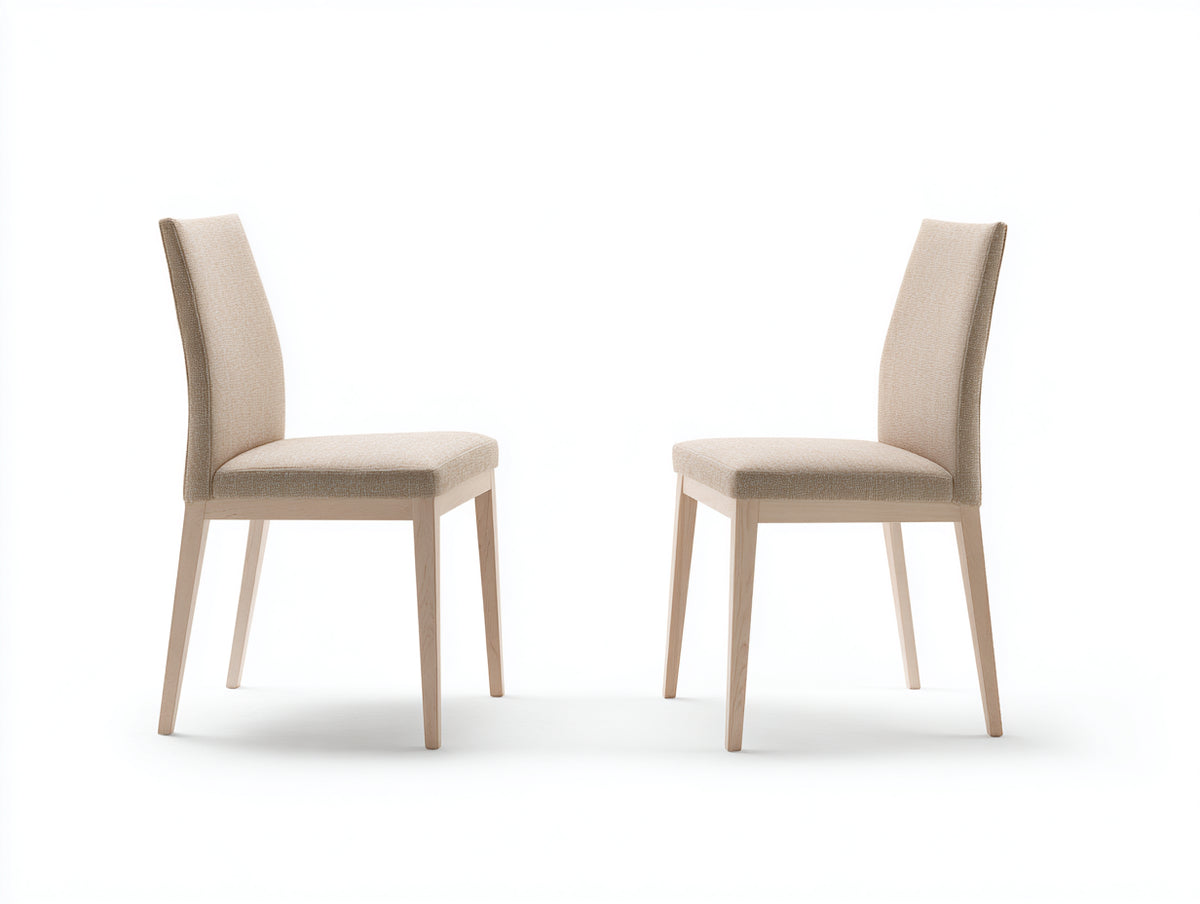 Esszimmerstühle im 2er Set aus Holz und Webstoff 48 x 56 x 98 cm - Beige und Naturfarben - Gepolsterte Hochlehner