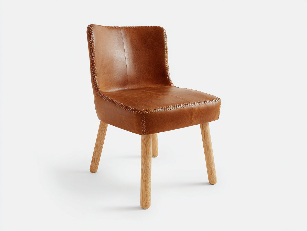 Esszimmerstühle Lederoptik ca. 53 x 58 x 84 cm - Cognacbraun - Modernes Design mit Kontrastnähten und Holzbeinen