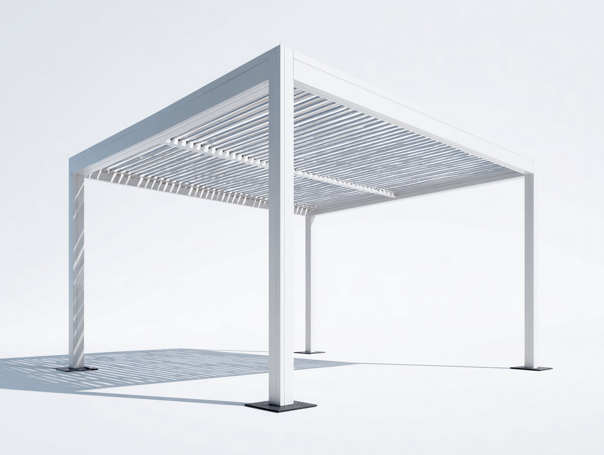 Pavillon Aluminium 360x300x250 cm - Weiß Hellgrau - modern mit Lamellendach