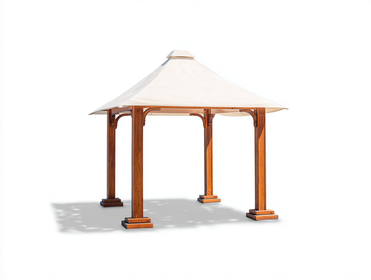 Pavillon Holz Stoff 300x300x270 cm - Naturbraun Creme - klassisch mit Stoffdach