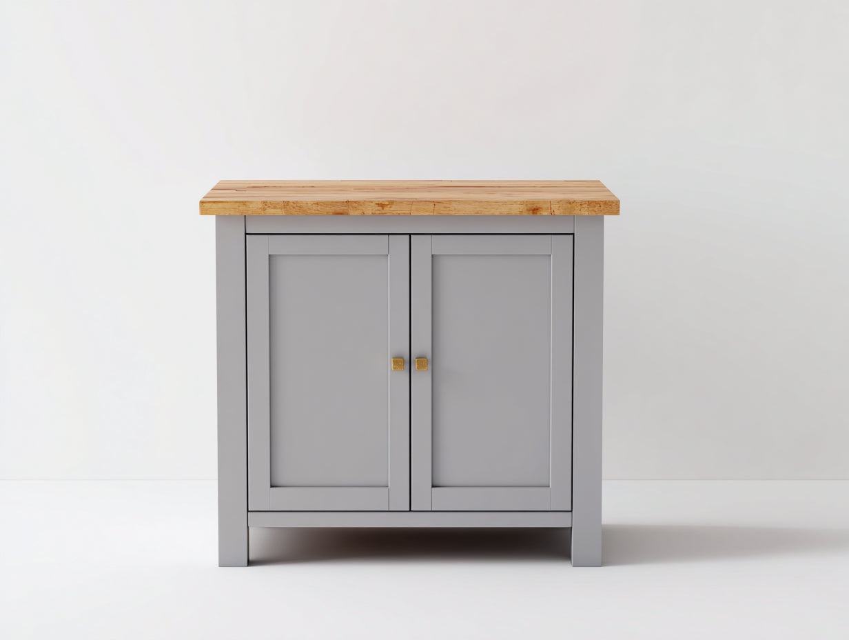 Sideboards aus Holzwerkstoff 90 x 42 x 90 cm - Grau Eichefarben und Goldfarben - Zweitüriger Stauraumschrank
