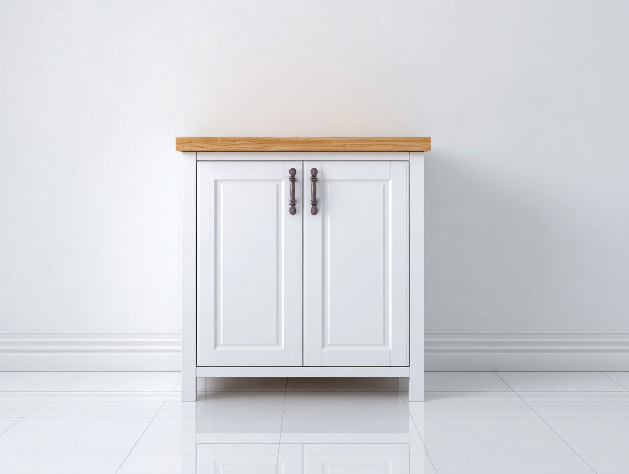 Sideboards aus Holzwerkstoff 85 x 40 x 90 cm - Weiß Eichefarben und Dunkelbraun - Zweitüriger Stauraumschrank