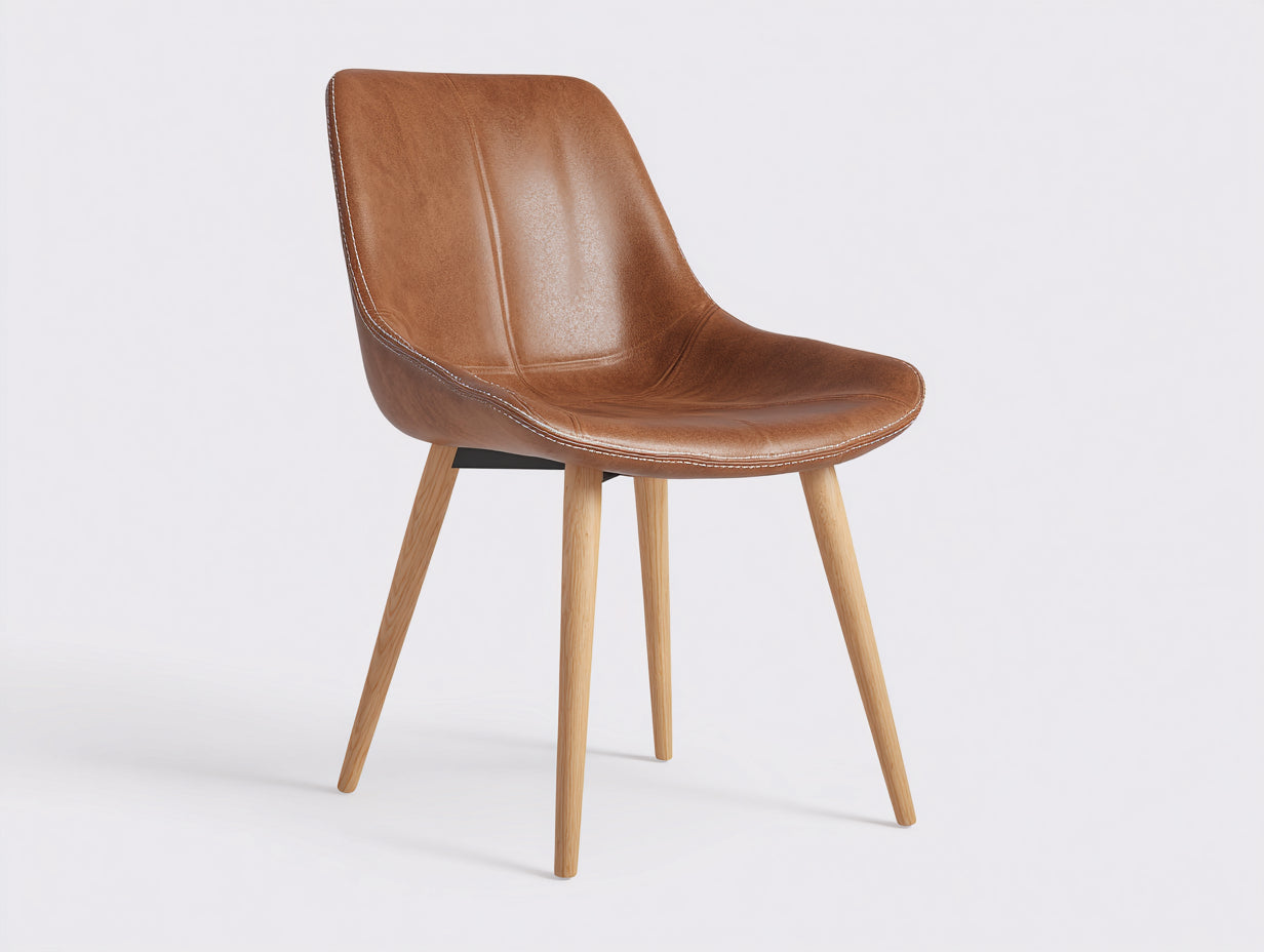 Esszimmerstühle mit Bezug in Lederoptik 52 x 58 x 84 cm - Cognacbraun und Natur - Gepolsterter Schalenstuhl mit Holzfüßen für Esszimmer