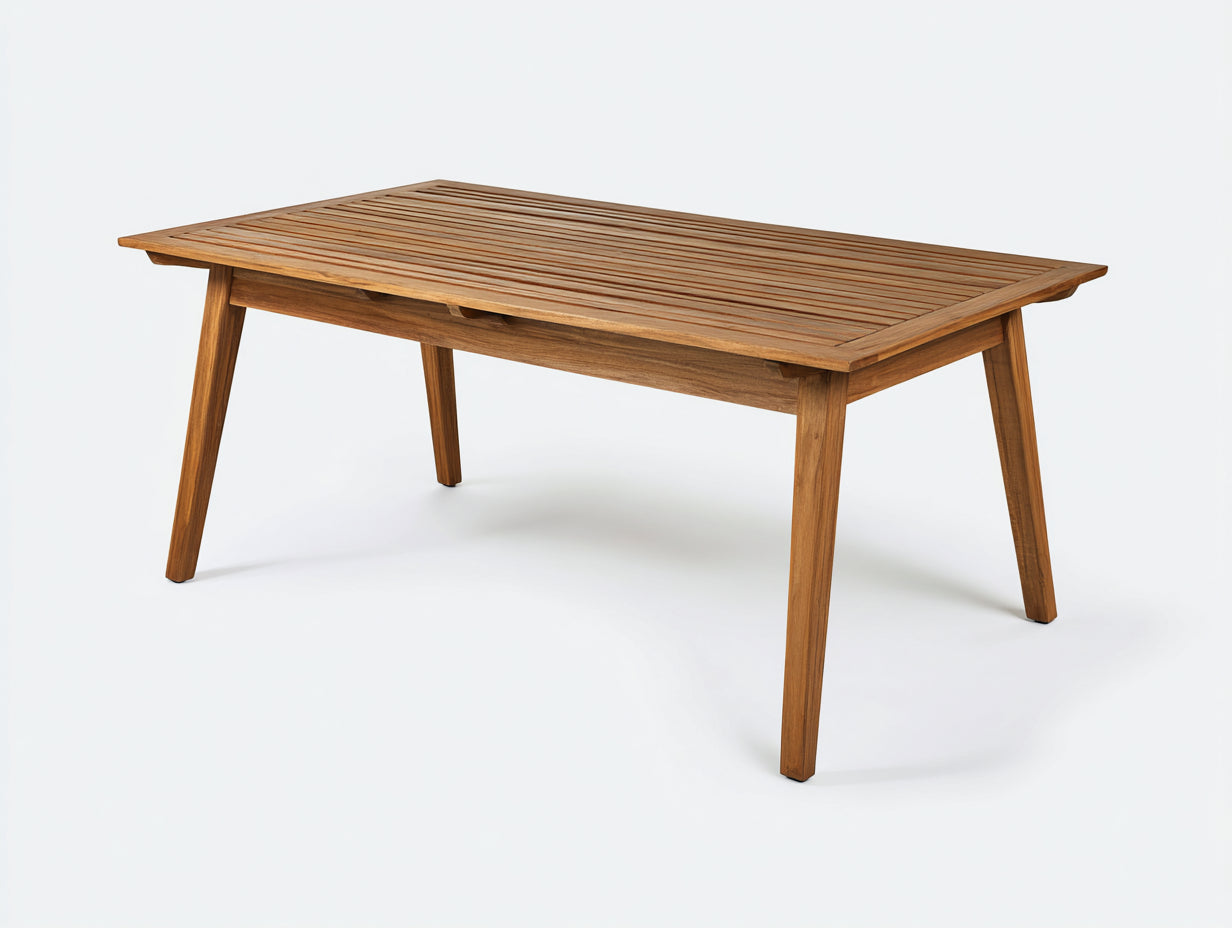 Gartentisch aus Holz 180 x 90 x 75 cm - Braun - rechteckiges Lamellendesign mit ausgestellten Beinen für Terrasse und Garten