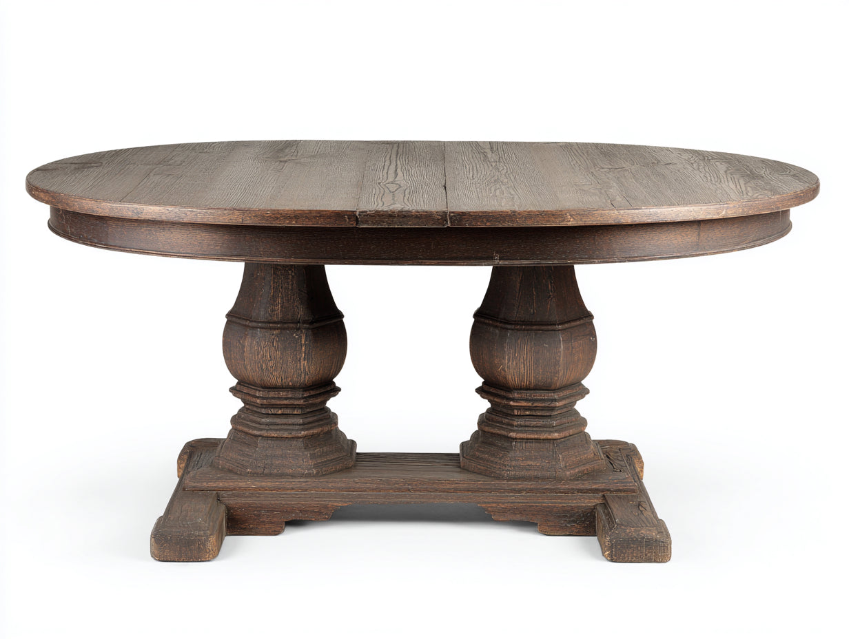 Gartentisch aus Holz 180 x 100 x 76 cm - Dunkelbraun - ovales Landhausdesign mit Doppelsäule für Terrasse und Garten